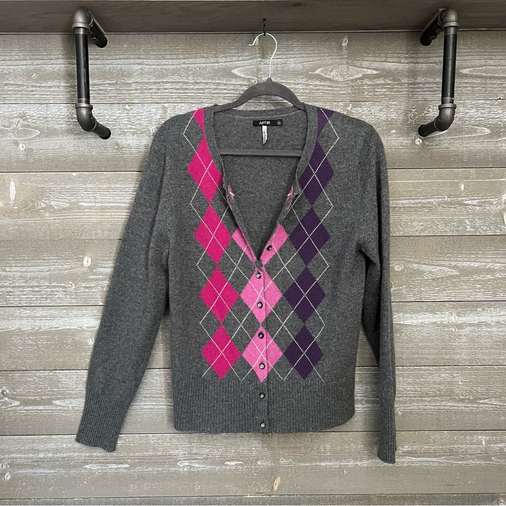 Apt. 9 | 100% Cashmere Argyle Cardigan Sweater Unisex Size Large NWOT